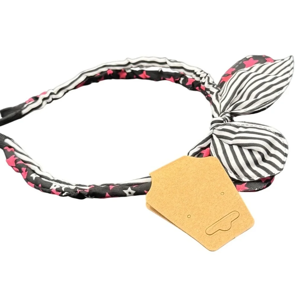 Girls Star and Stripe Bow Headband Black Pink White Stars Stripes Hair Accessory